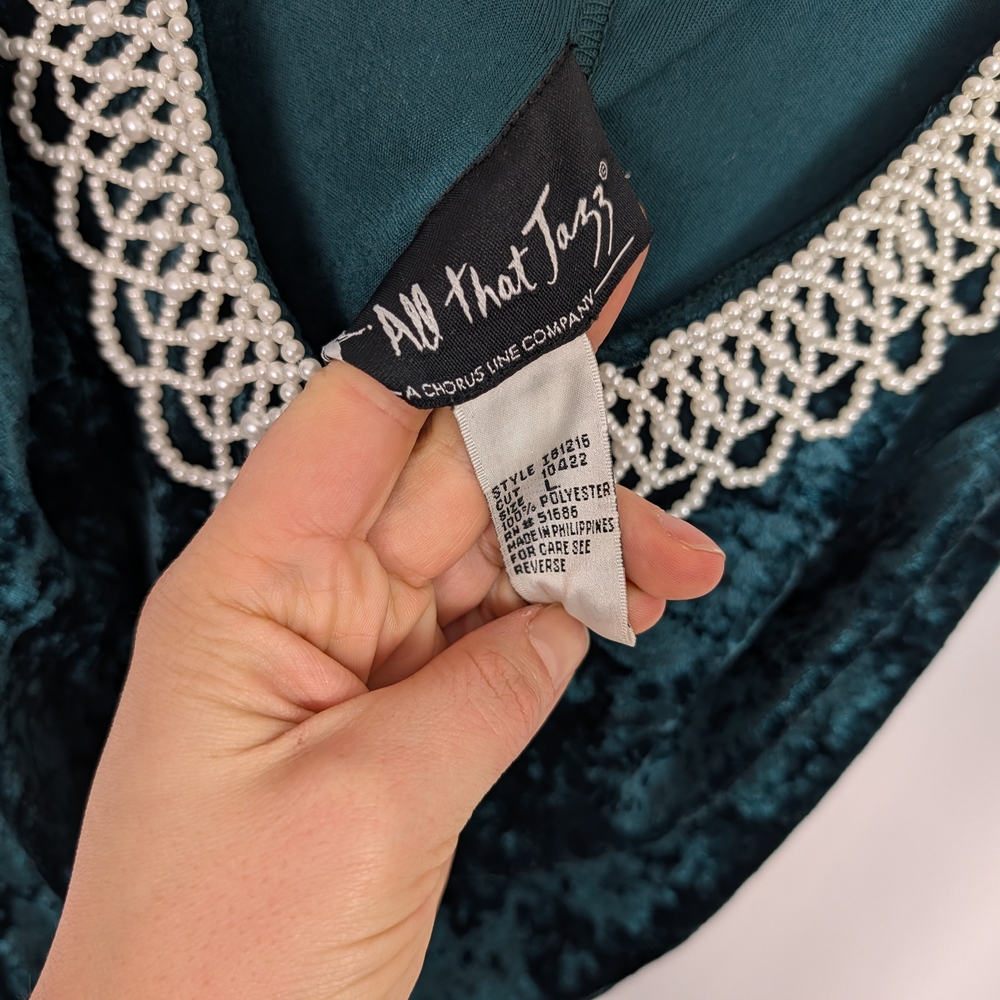 All that Jazz Teal Velvet Maxi Dress with Crochet Collar - Picture 6 of 9
